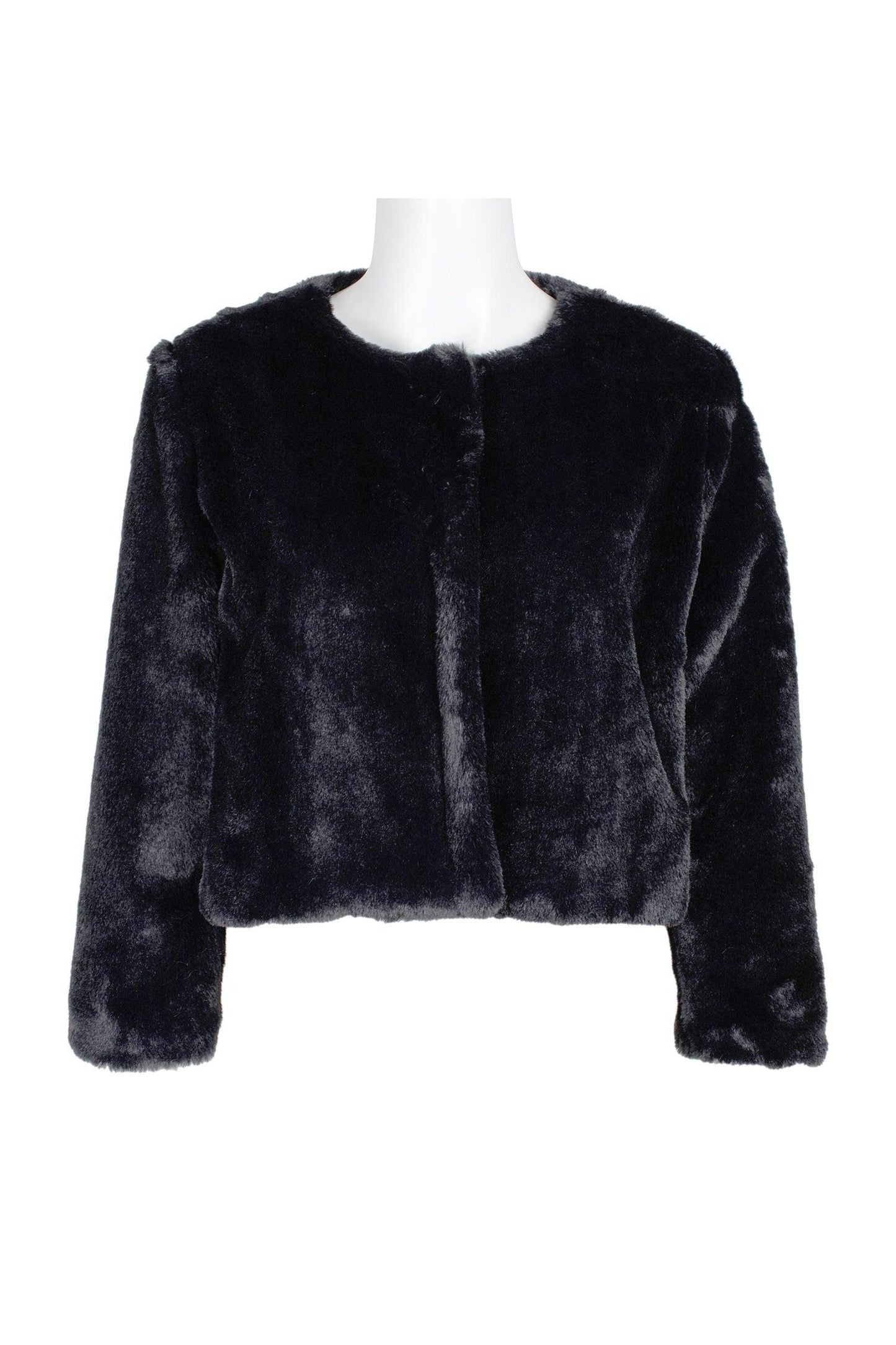 Cocktail Dresses Crew Neck 3/4 Sleeve Fur Jacket Black