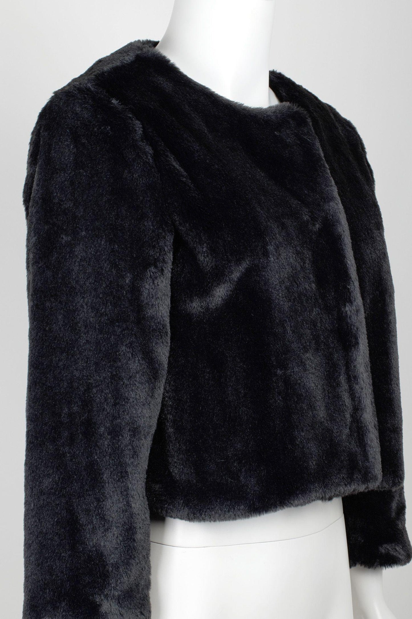 Cocktail Dresses Crew Neck 3/4 Sleeve Fur Jacket Black