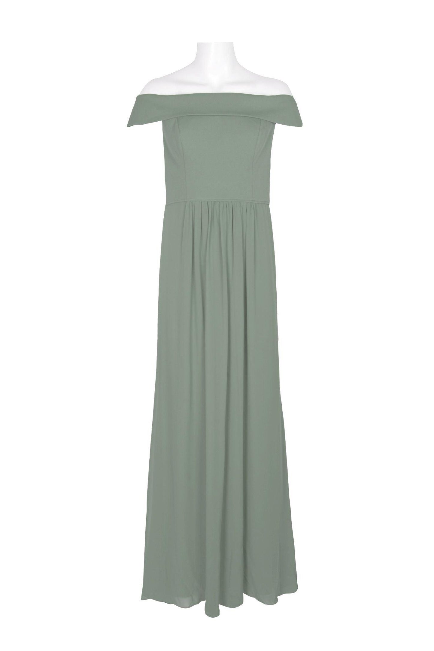 Formal Dresses Off Shoulder Long  Detail Crepe Chiffon Dress Frosted Sage