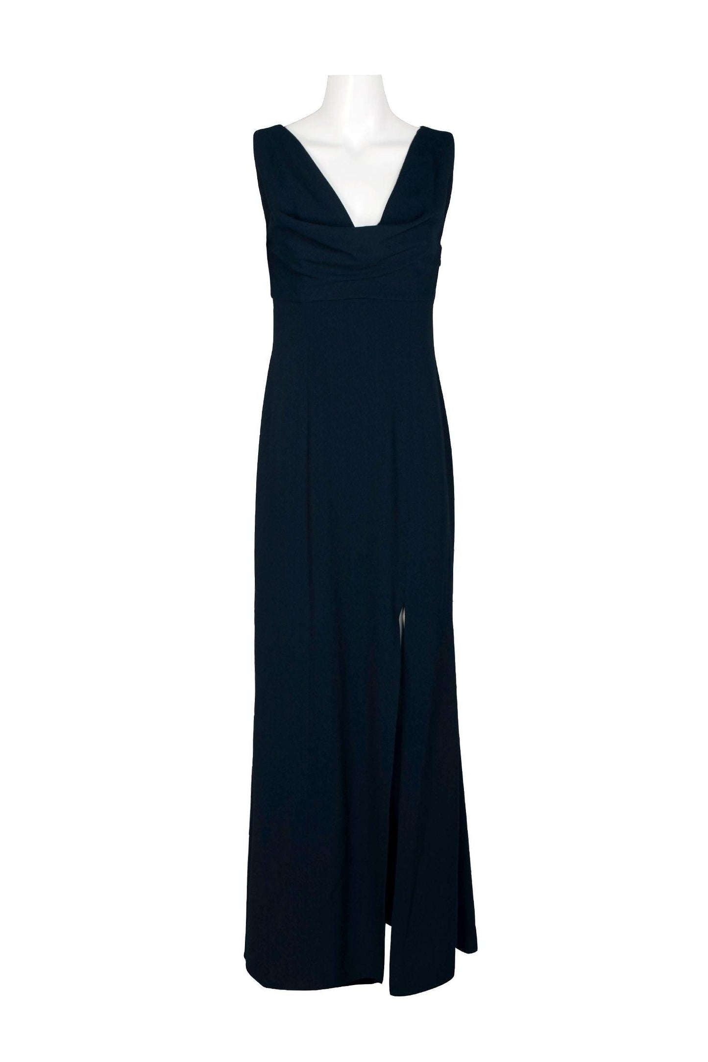 Formal Dresses Cowl Neck Sleeveless Crossed Back Slit Formal Crepe Dress Midnight