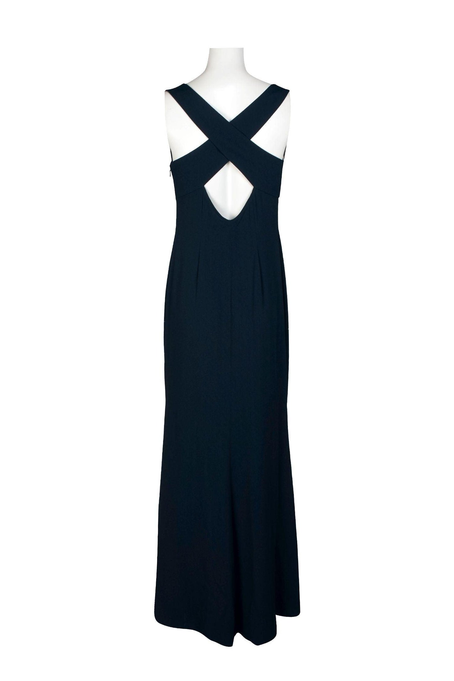 Formal Dresses Cowl Neck Sleeveless Crossed Back Slit Formal Crepe Dress Midnight