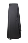 Formal Dresses Mid Waist Slit Formal Draped Crepe Skirt BLACK