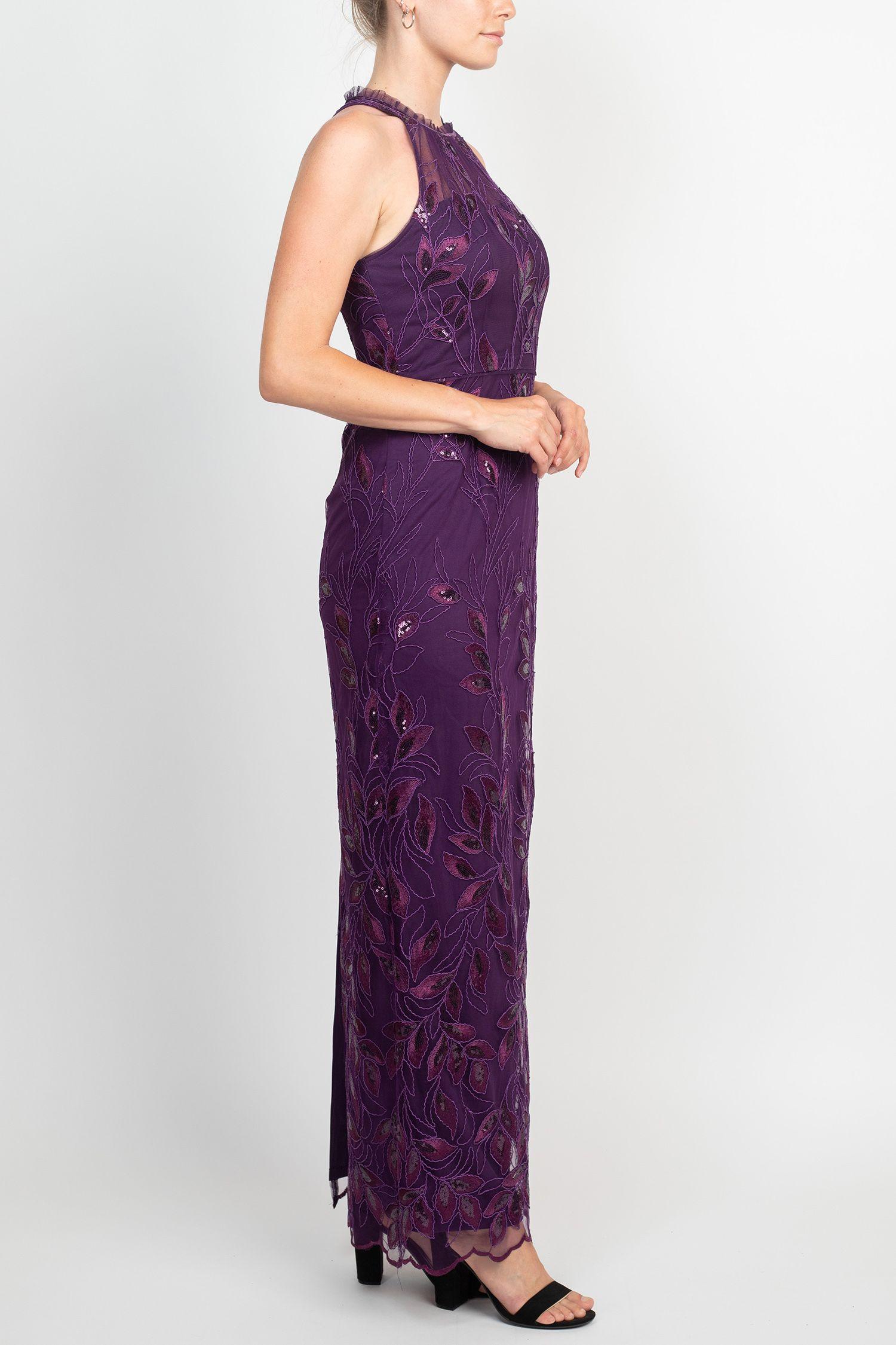 BLACK PLUM Adrianna Papell AP1E209275 Sleeveless Long Embroidered Formal Dress for 189.99 The Dress Outlet