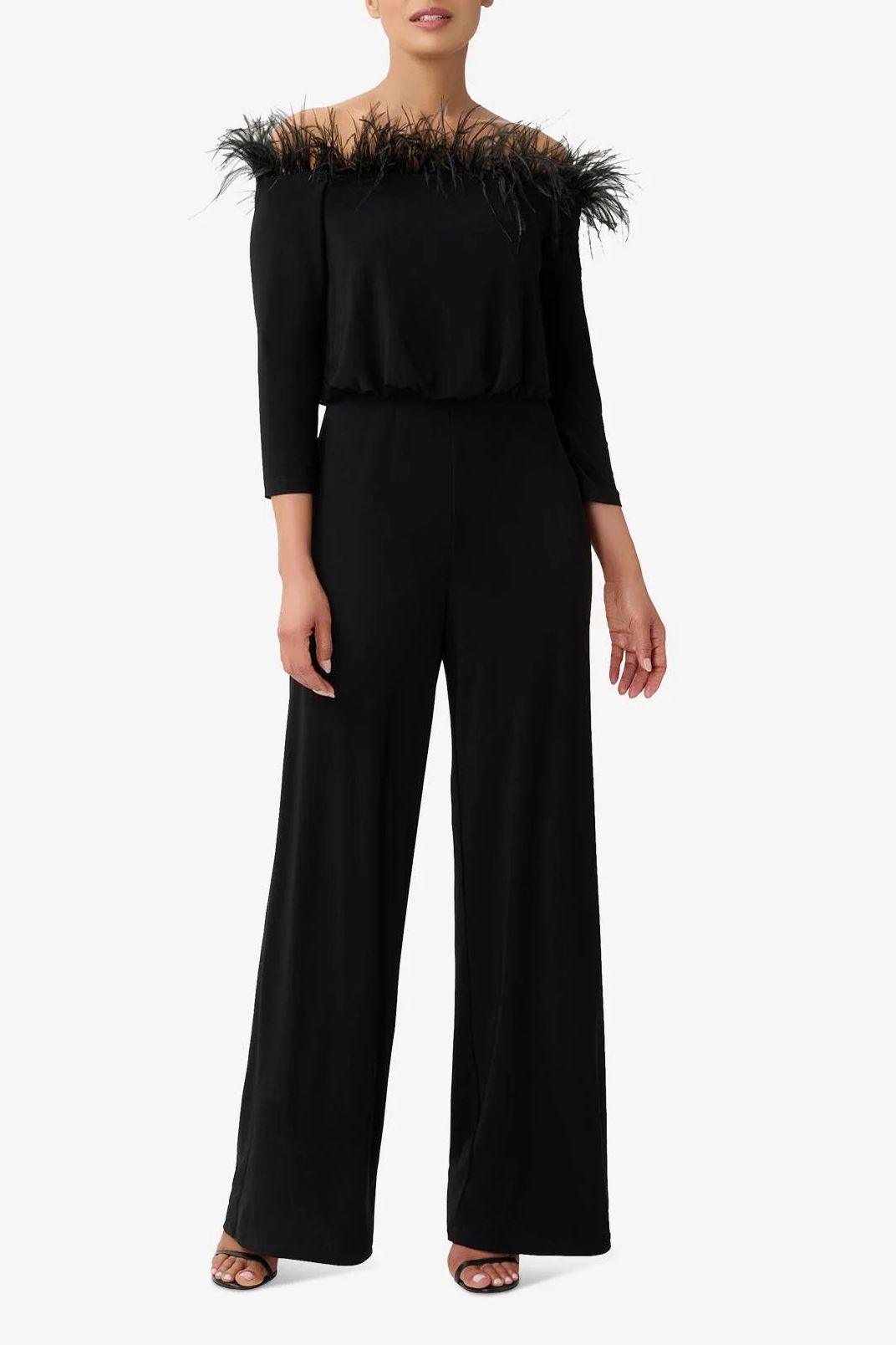 Jumpsuit Off The Shoulder 3/4 Sleeves Formal Jumpsuit BLACK