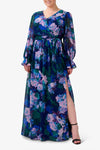 Formal Dresses Long Sleeves Side Slit Long Floral Dress NAVY MULTI