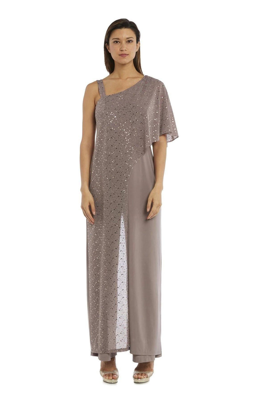 Asymmetric Jumpsuit with Sequined Overlay Sale - The Dress Outlet