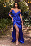 Long Formal Off Shoulder Prom Satin Dress Royal