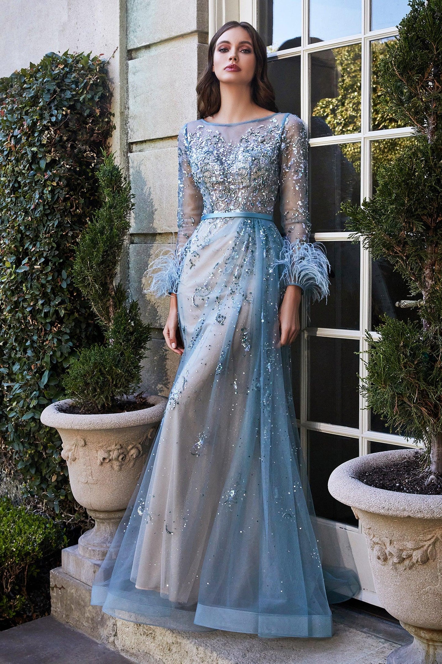 Beaded Embellished Long Prom Dress - The Dress Outlet