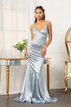 Beaded Long Satin Mermaid Prom Dress - The Dress Outlet