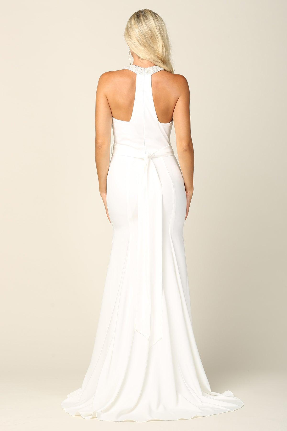 Bridal Long Beaded Halter Wedding Dress Sale - The Dress Outlet