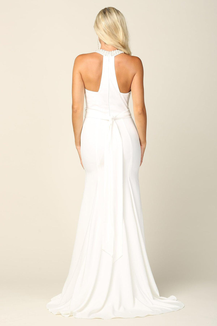 Bridal Long Beaded Halter Wedding Dress - The Dress Outlet