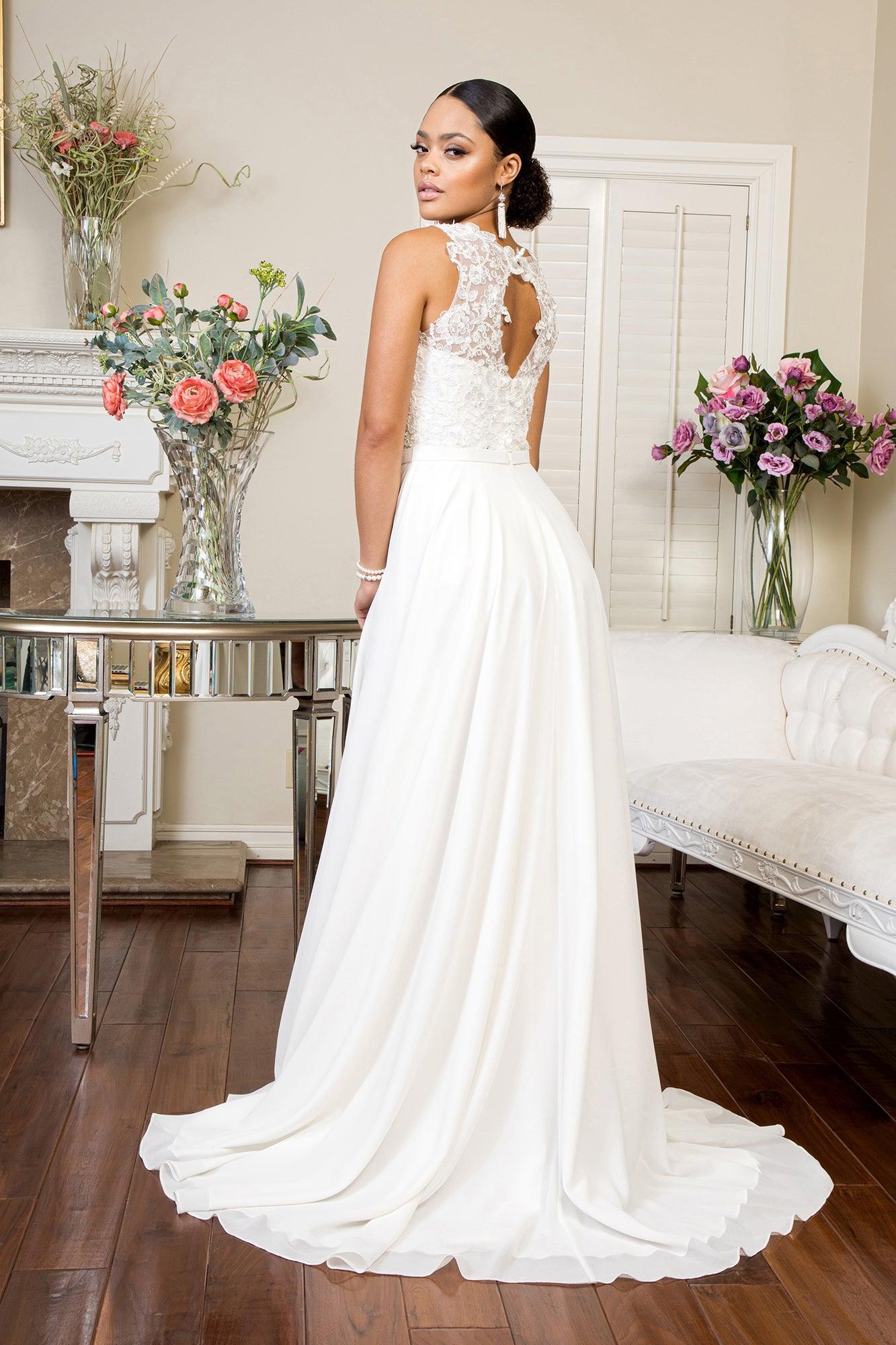 Bridal Long Sleeveless Chiffon Wedding Dress - The Dress Outlet