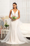 Bridal Long Sleeveless Mermaid Mesh Wedding Gown - The Dress Outlet