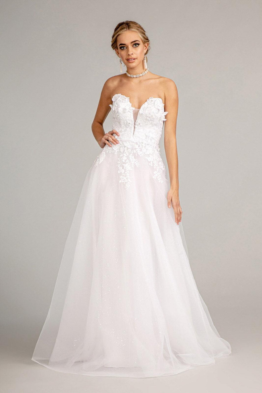 Bridal Long Strapless Mesh Wedding Dress - The Dress Outlet