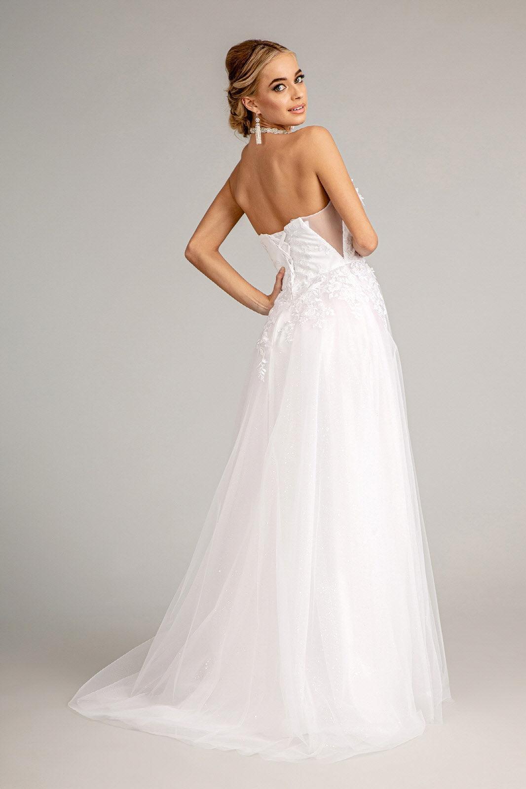 Bridal Long Strapless Mesh Wedding Dress - The Dress Outlet