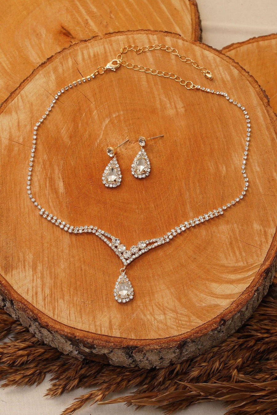 Bridal Rhinestone Necklace Set Wedding Jewelry - The Dress Outlet