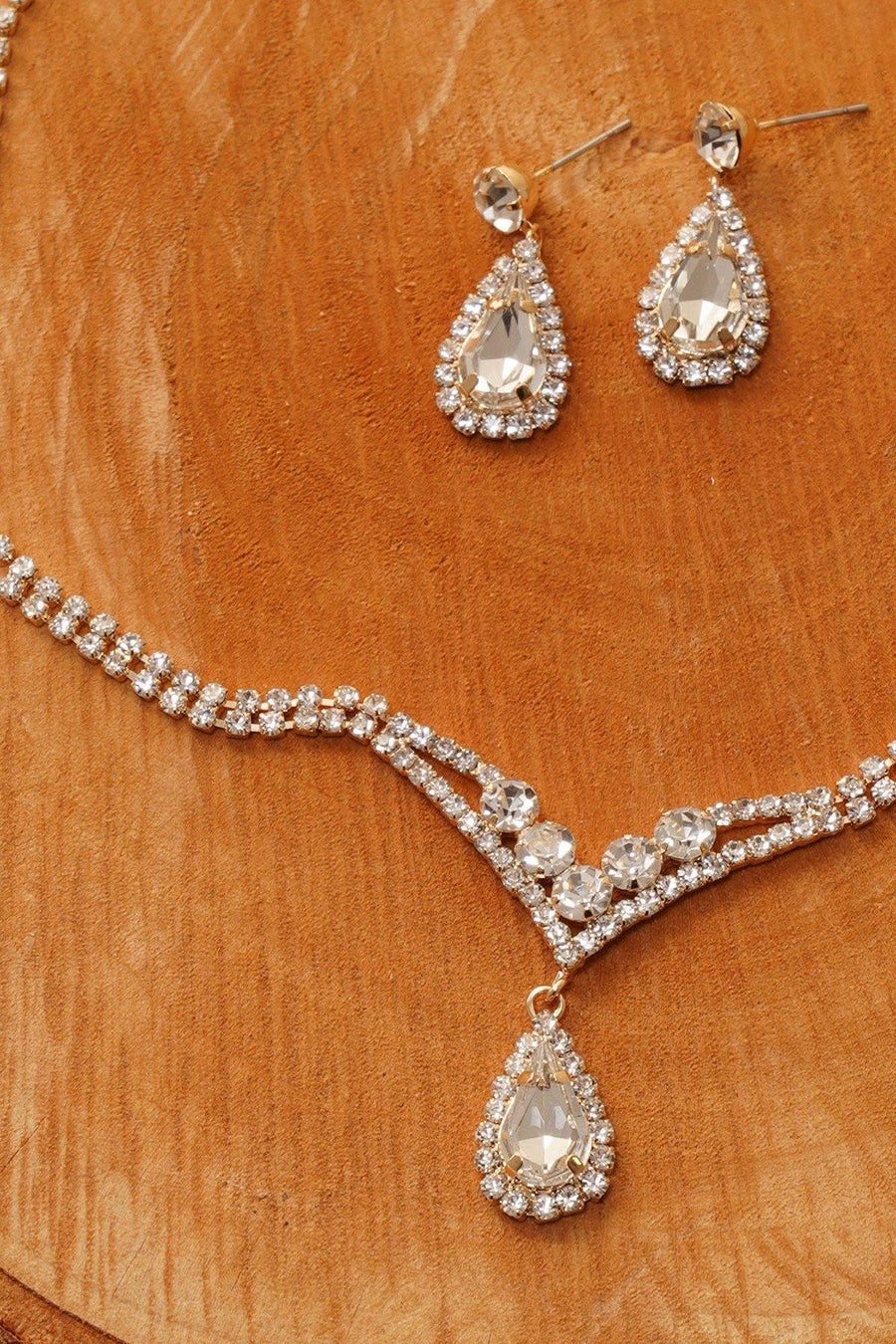 Bridal Rhinestone Necklace Set Wedding Jewelry - The Dress Outlet