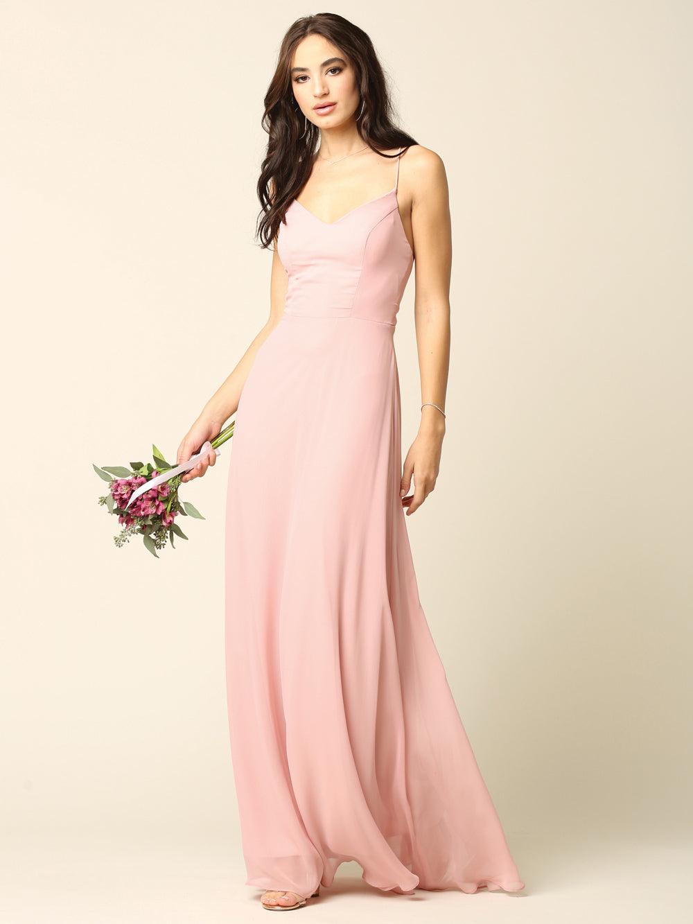 Bridesmaids Long A Line Chiffon Dress - The Dress Outlet