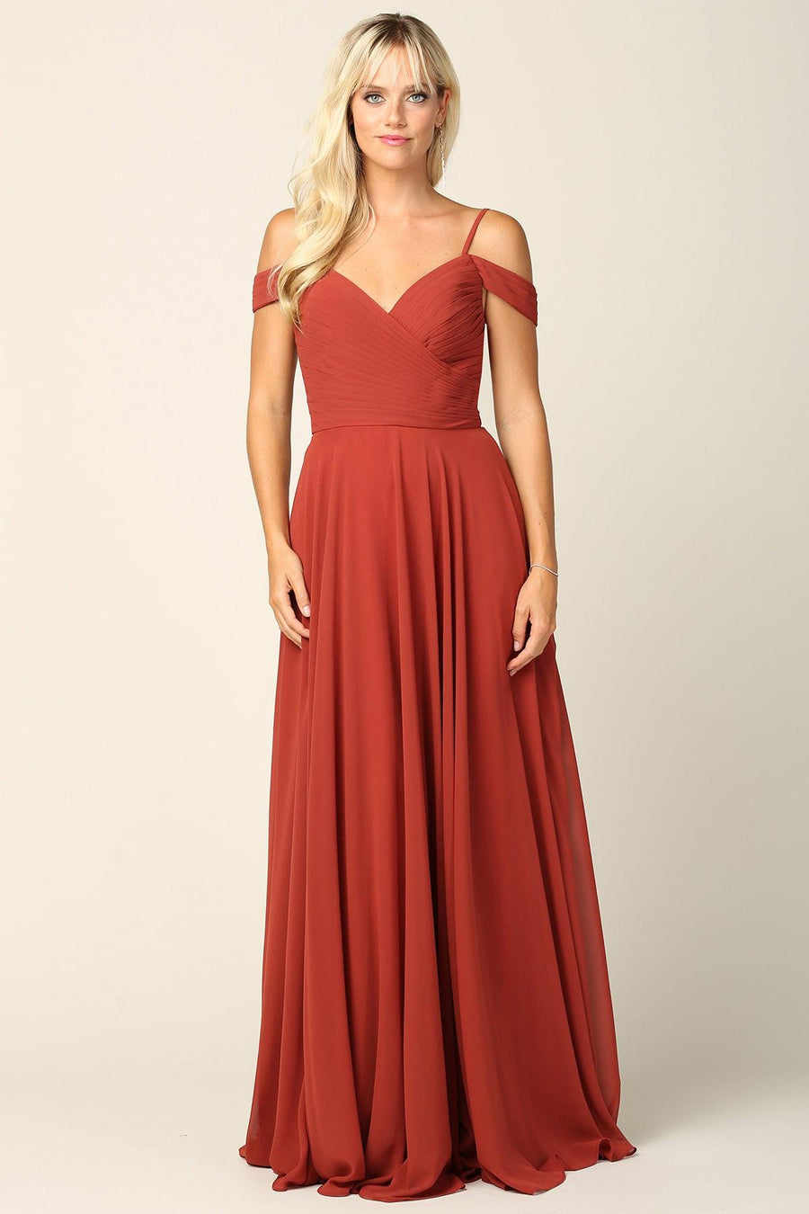 Bridesmaids Pleated Chiffon Long Dress - The Dress Outlet