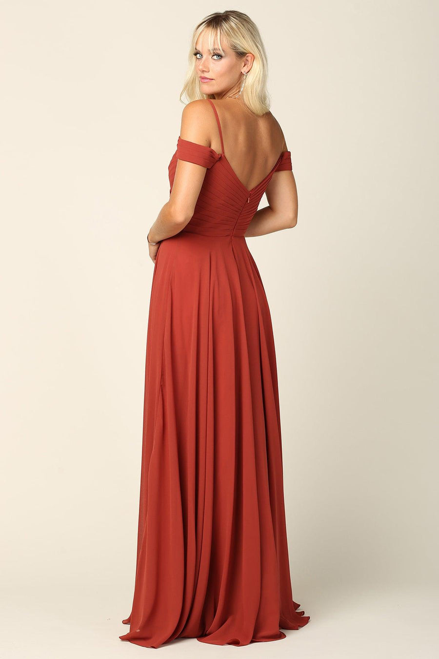 Bridesmaids Pleated Chiffon Long Dress - The Dress Outlet