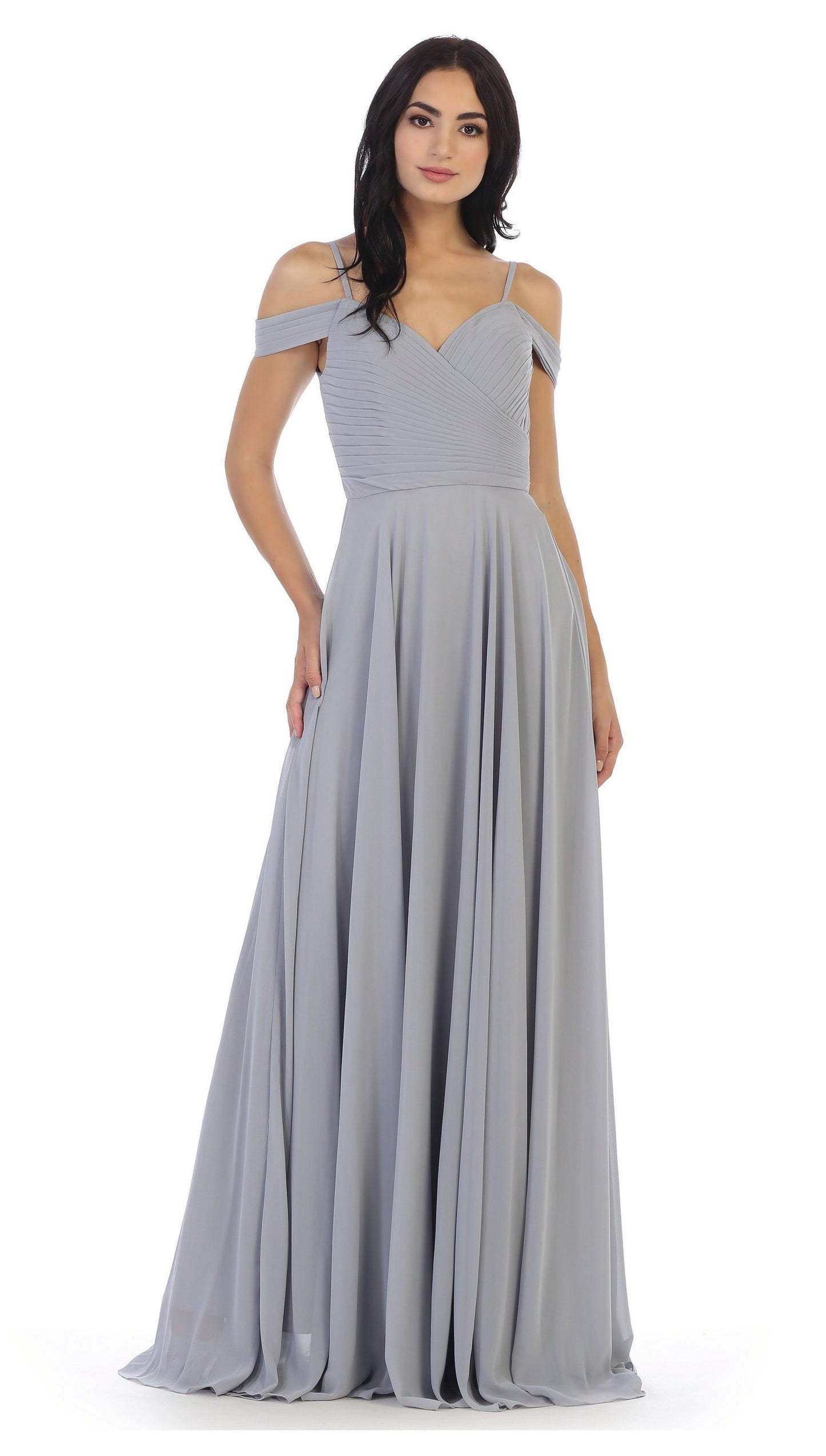 Bridesmaids Pleated Chiffon Long Dress - The Dress Outlet