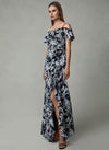 Cachet Long Formal Floral Print Ruffled Slit Dress 59689 - The Dress Outlet