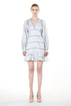 Cocktail Dresses Long Sleeve V Neck Ruffle Mini Dress Grey