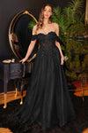 Off Shoulder Corset Long Prom Ball Gown Black