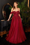 Off Shoulder Corset Long Prom Ball Gown Burgundy