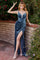 Prom Long Velvet Evening Gown Smoky Blue