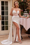 Wedding Dresses Long Strapless Corset Bodice Wedding Dress Off White