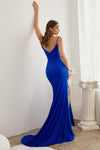 Stretch Fitted Long Evening Gown Royal