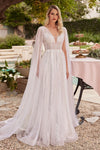 Wedding Dresses Long  Cape Sleeve Sequin Wedding Dress 