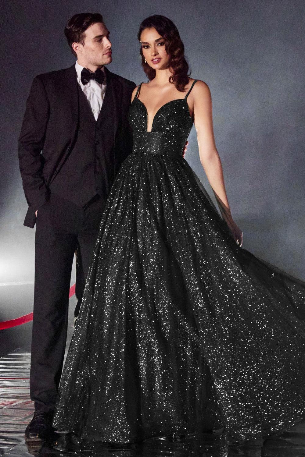 Long Layered Glittered Black Wedding Dress