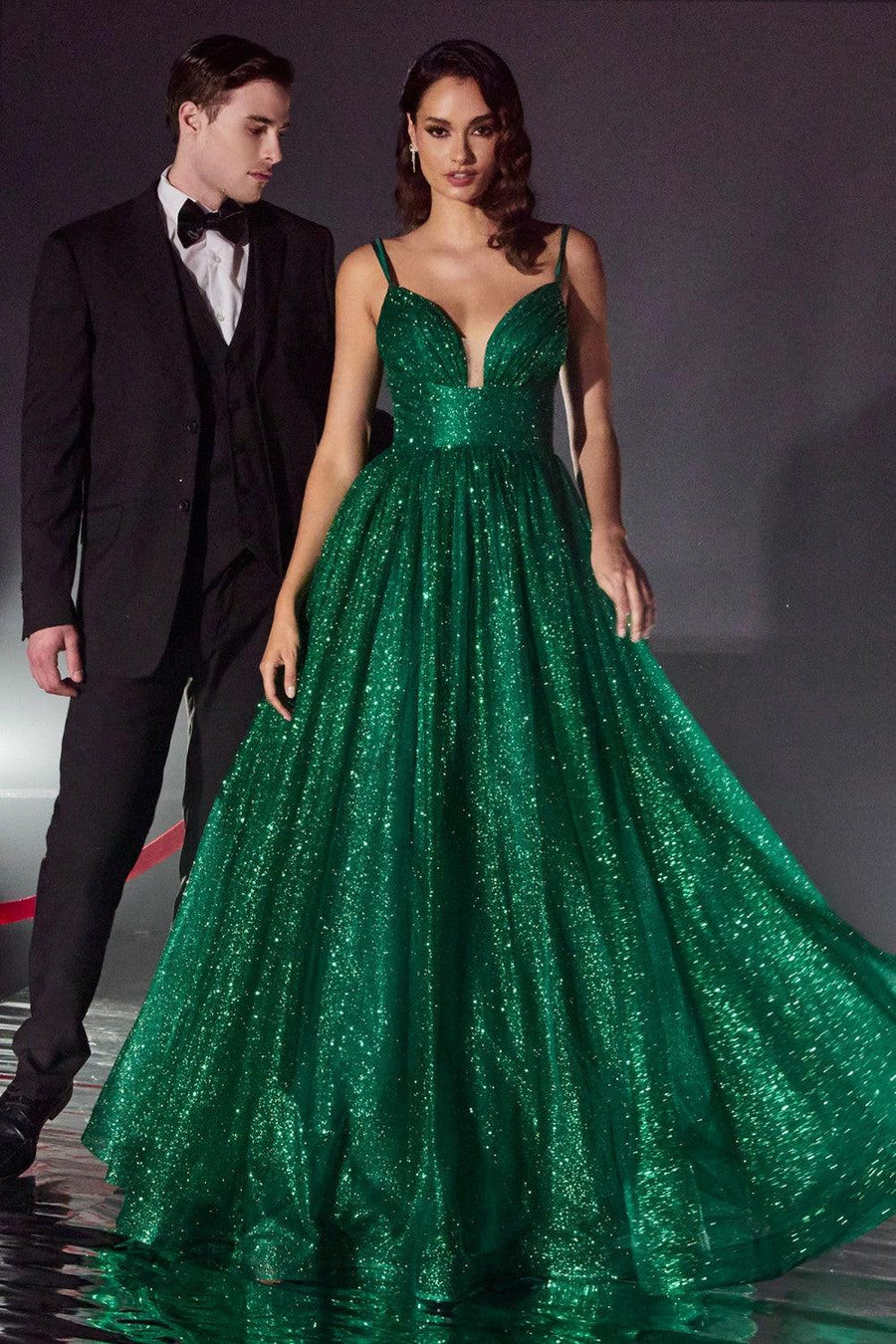 Prom Dresses Long Layered Glittered Ball Gown Emerald