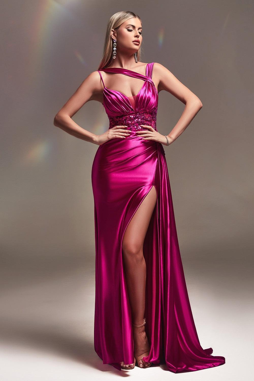 Cinderella Divine S415 Prom Long Fitted Evening Gown Magenta