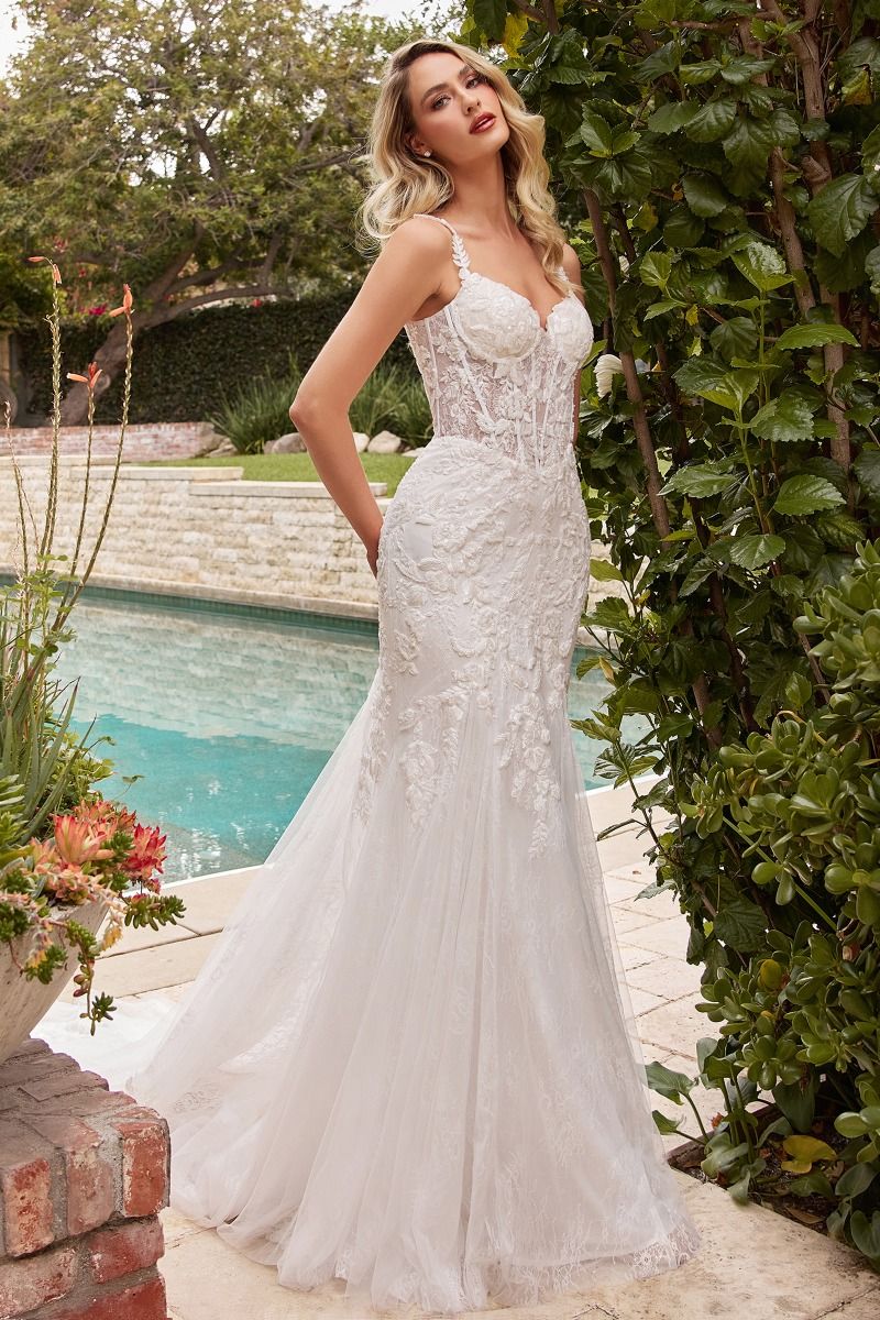 Wedding Dresses Long Fitted Lace Mermaid Wedding Dress Off White