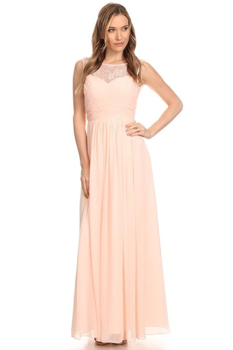 Chiffon Long Sleeveless Bridesmaid Dress - The Dress Outlet