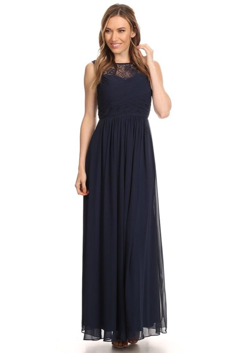 Chiffon Long Sleeveless Bridesmaid Dress - The Dress Outlet