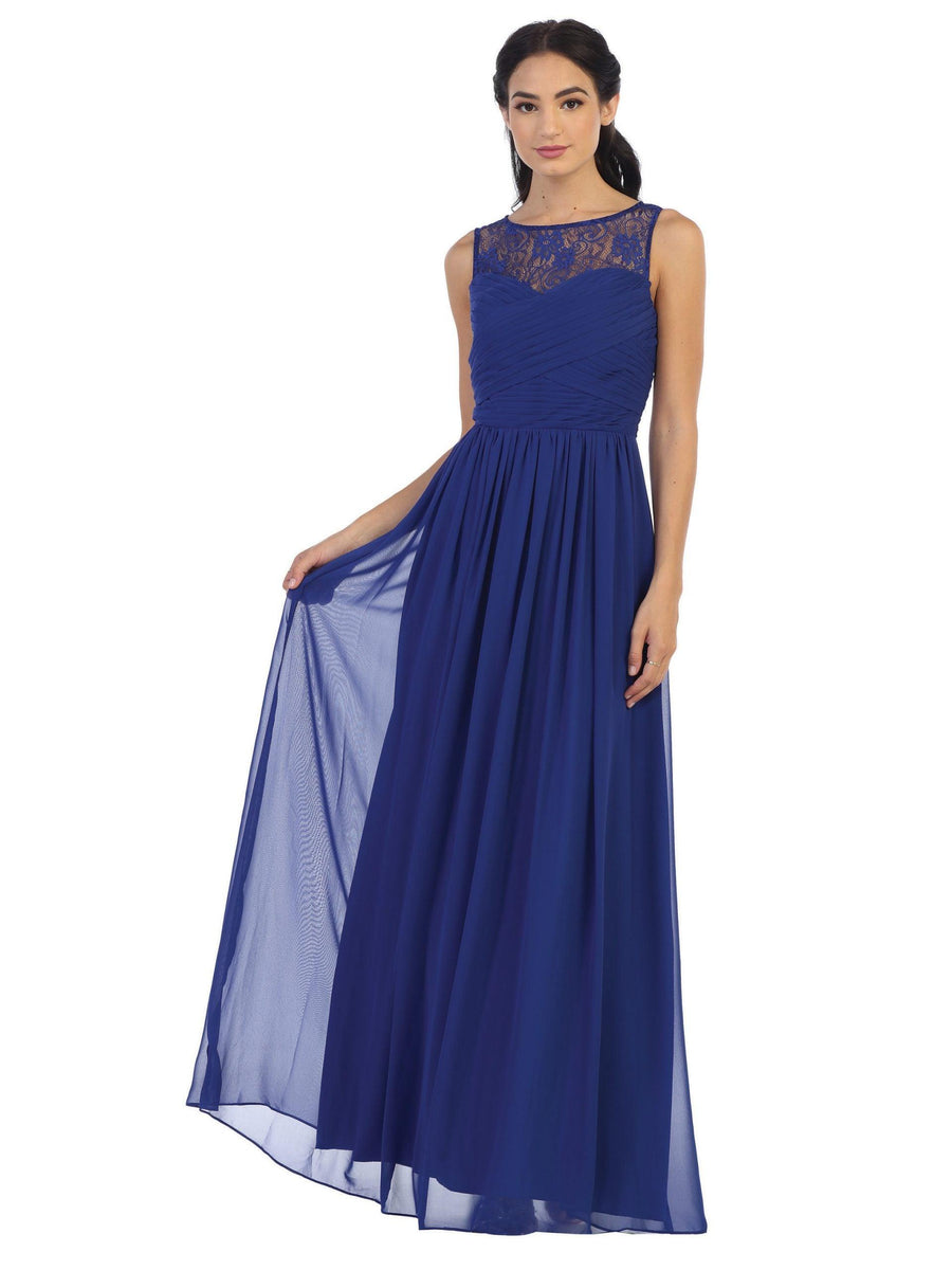 Chiffon Long Sleeveless Bridesmaid Dress - The Dress Outlet