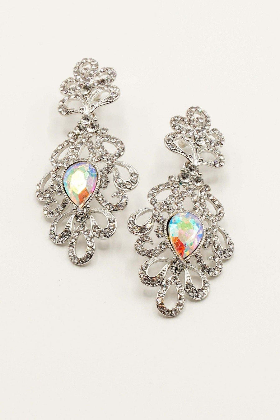 Clear Diamante Teardrop Rhinestone Earrings - The Dress Outlet