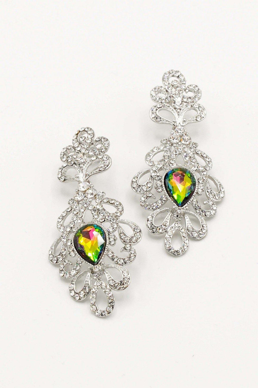 Clear Diamante Teardrop Rhinestone Earrings - The Dress Outlet