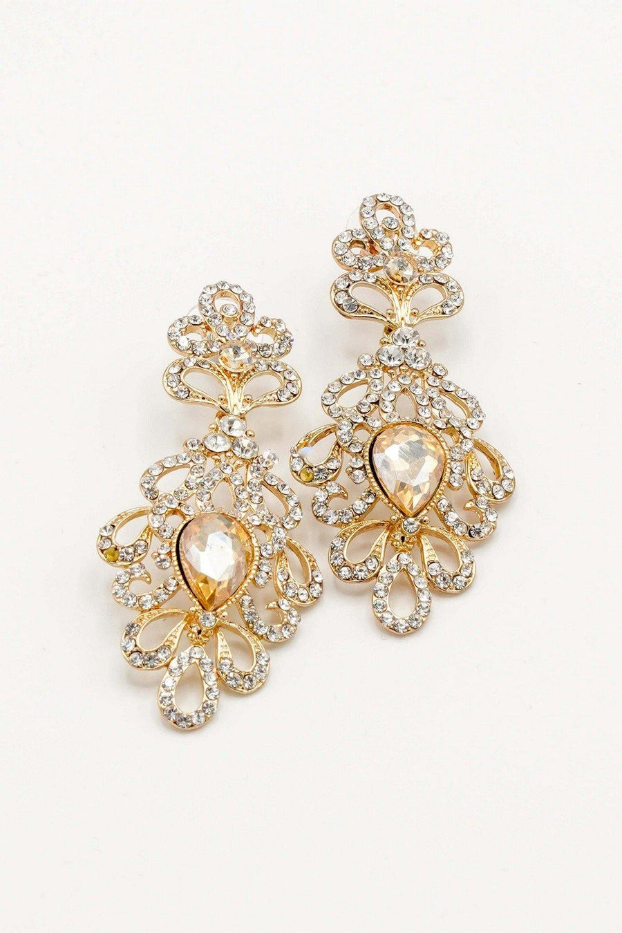 Clear Diamante Teardrop Rhinestone Earrings - The Dress Outlet