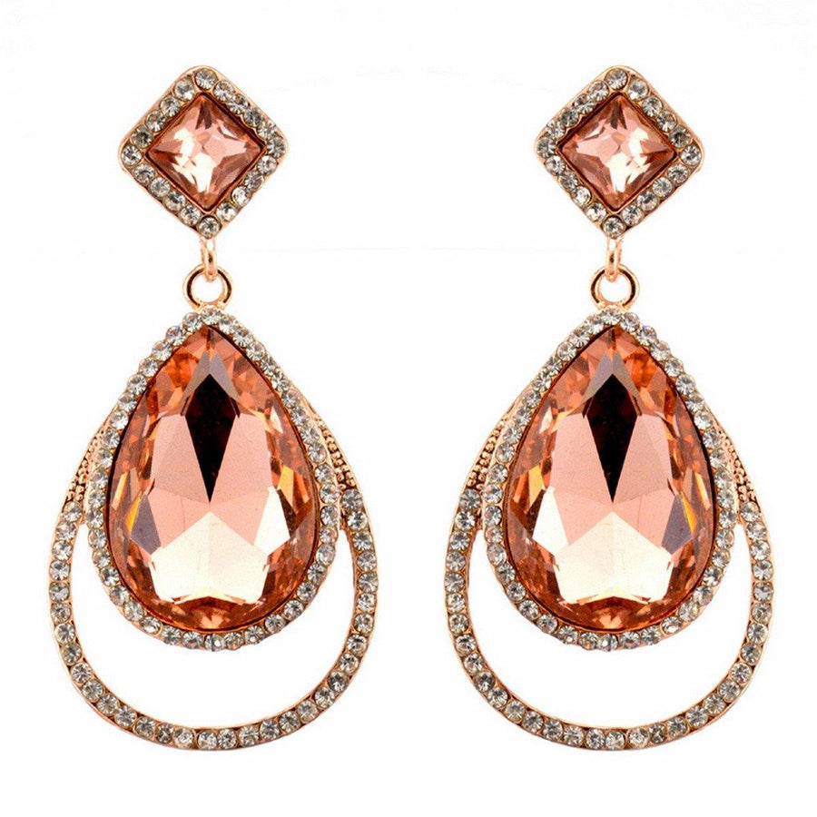 Clear Diamante Teardrop Shaped Rhinestone Earrings - The Dress Outlet