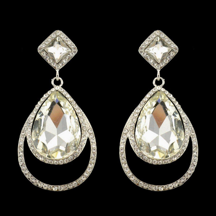 Clear Diamante Teardrop Shaped Rhinestone Earrings - The Dress Outlet