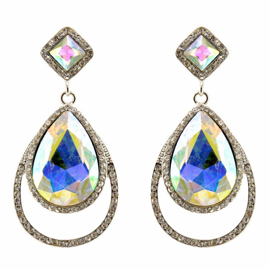 Clear Diamante Teardrop Shaped Rhinestone Earrings - The Dress Outlet