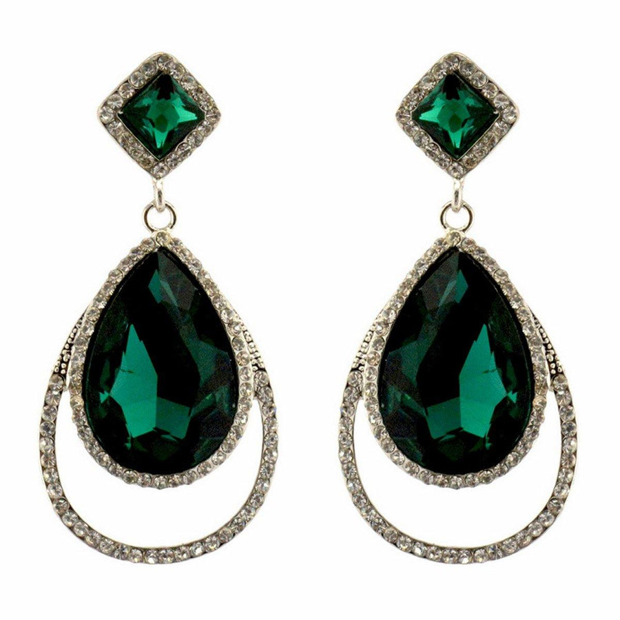 Clear Diamante Teardrop Shaped Rhinestone Earrings - The Dress Outlet