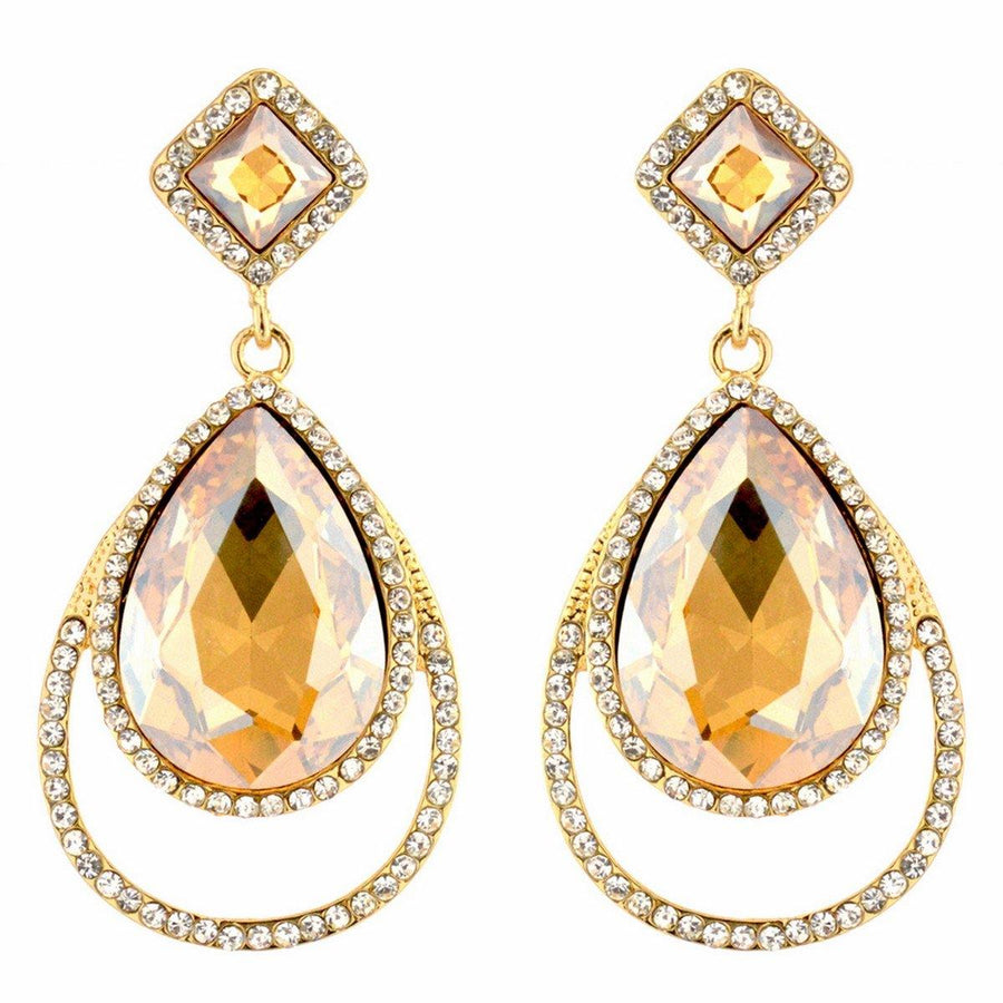 Clear Diamante Teardrop Shaped Rhinestone Earrings - The Dress Outlet