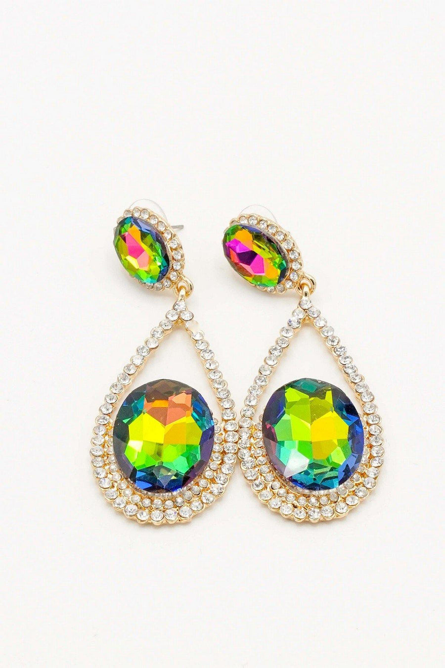 Cluster Teardrop Rhinestone Clear Diamante Earrings - The Dress Outlet