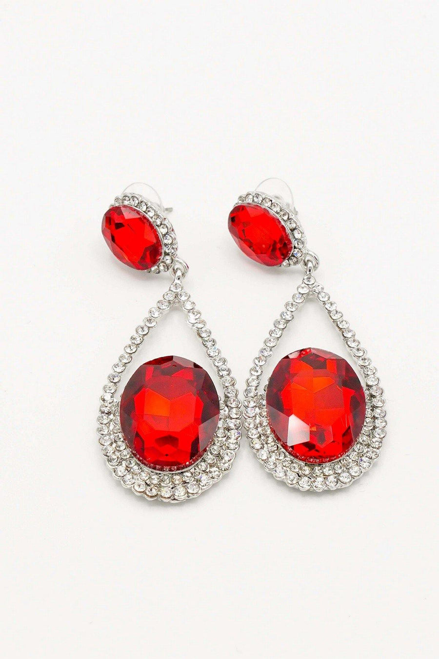 Cluster Teardrop Rhinestone Clear Diamante Earrings - The Dress Outlet